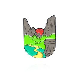 Broches broches dessin animé image de beauté naturelle broche montagne ruisseau émail épingle vallée du soleil