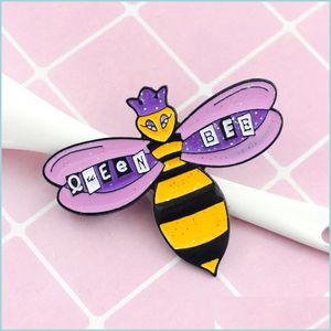 Broches broches dessin animé purpre reine abeille broches scintillantes abeilles épingles en émail