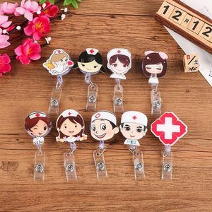 Pins, broches cartoon intrekbare badge reel schattige siliconen student exihibiton id naam kaarthouder kantoorbenodigdheden