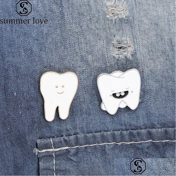 Broches Broches Dessin Animé Sourire Dents Broche Broches Épingle En Émail Blanc Pour Infirmière Dentiste Hôpital Revers Chapeau / Sac Denim Chemise Femmes Drop Deli Dhqwv