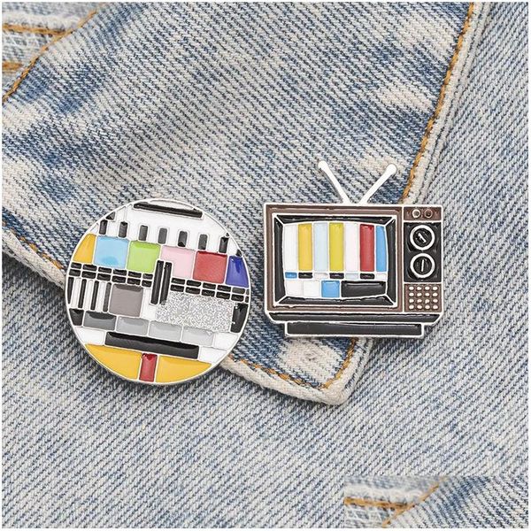 Broches Broches Cartoon Tv Set En Forme De Broche Pins Émail Drôle En Métal Pour Les Filles Cadeau Bijoux Bouton Collier Badges Sac Vêtements Denim Sh Dhb5L