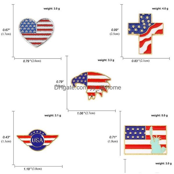 Pins Broches Dessin Animé Usa Drapeau Conception En Alliage De Zinc Broches 10Pcs / Set Carte Statue De La Liberté Peinture Émail Pins Or Argent Plaque Broche Dh4Dj