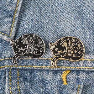 Pins Broches Kat Emaille Pin Zwart Dier Denim Broche Welgemanierd Rustig Opgerold Lichaam Viel In Slaap Badge Revers Jas Sieraden Drop D Dhsrs