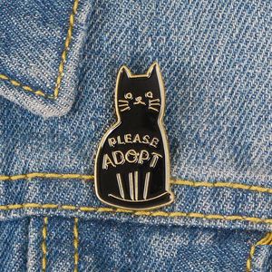 Broches Broches Chat Émail Broche S'il Vous Plaît Adopter Broche Animal Noir Mignon Dessin Animé Animal Revers Badge Denim Bijoux Fascinant Chaton Goutte Del Dhbcx