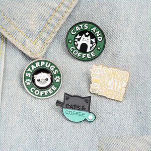 Pinnen broches katten koffie email pin aangepaste pug puppy katten café broches badges badges tas shirt revers buckle schattig dierlijk sieraden cadeau voor dhqab