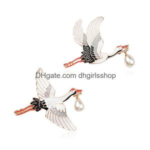 Pinnen broches Chinese stijl witte kraan vogel email pin shirt tas revers pins badge vintage sieraden cadeau drop levering dhdow