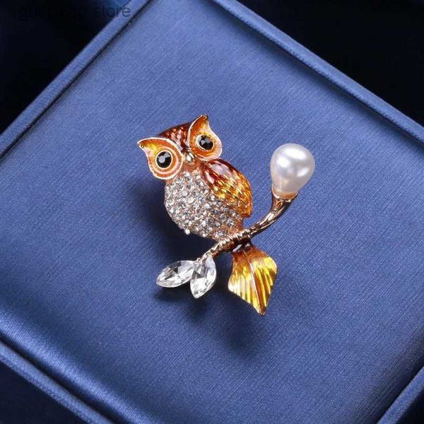 Pins Broches Classique Mignon Hibou Émail Broches Pour Les Femmes De Luxe Design Perle Incrustée Strass Animal Broche Broches Bijoux Fête De Mariage Cadeaux Y240329