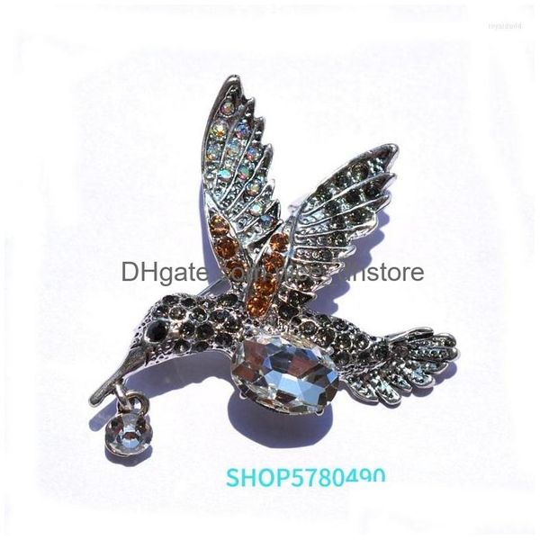 Pins Broches Bijoux classiques Colibris Vintage Cristal Pins Strass pour femmes Manteau Accessoires Lady Cadeaux Élégant Pin Drop De Dhxcl