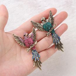 Pins, broches kleur volledige strass kolibrie broche high-end cartoon dier vogel vacht pin accessoires