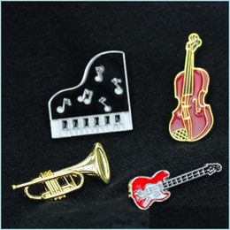 Broches Broches Couleur Épinglette Broches Vintage Violon Et Piano Guitare Instruments Badge Creative Filles Broche Musique Étudiant Sac Dhwvm