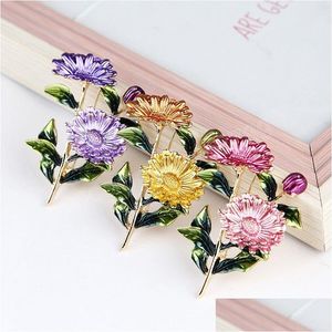 Alfileres Broches Colorf Daisy Flor Broche Moda Mujer Elegante Crisantemo Pin de Solapa Árbol Planta Ropa Insignia Accesorios de Joyería Dh5Q1