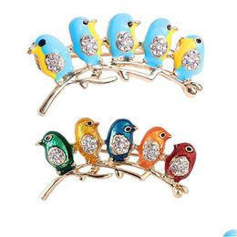 Pins Broches Colorf Emaille Vijf Schattige Vogels Kristallen Sieraden Voor Meisjes Kinderen Geschenken Sjaal Shoder Pak Kraag Cors Drop Delivery Dhlxs