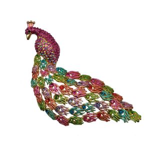 Pins, broches kleurrijke epoxy of kleur kristal pauw dier sieraden voor vrouwen partij geschenken mode bruiloft bruidshijab pins