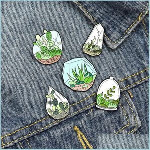 Pinnen broches creatieve cartoon groen planten email pinnen schattige glazen cactus zee voor vrienden cadeau rapspelden kleren zakken 1368 d3 drop dhwv1