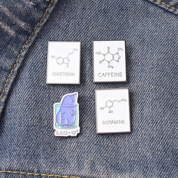 Pins Broches Creative Chemistry Ecuación de esmalte Pins Nuevos químicos Broches Molecular Lapel Pins Mochila Insignia de dibujos animados Joya Al por mayor Z0421