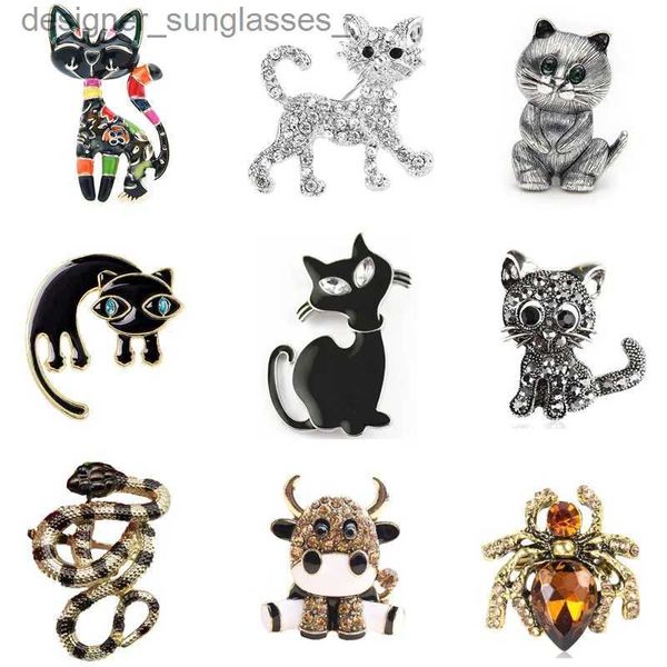 Broches Broche Esmalte Creativo Gato Abeja Broche Animal Gatito Conejo Pin para Mujer Bolso Escolar Broche Felino Joyería con Diamantes De Imitación Bufanda HebillaL231117