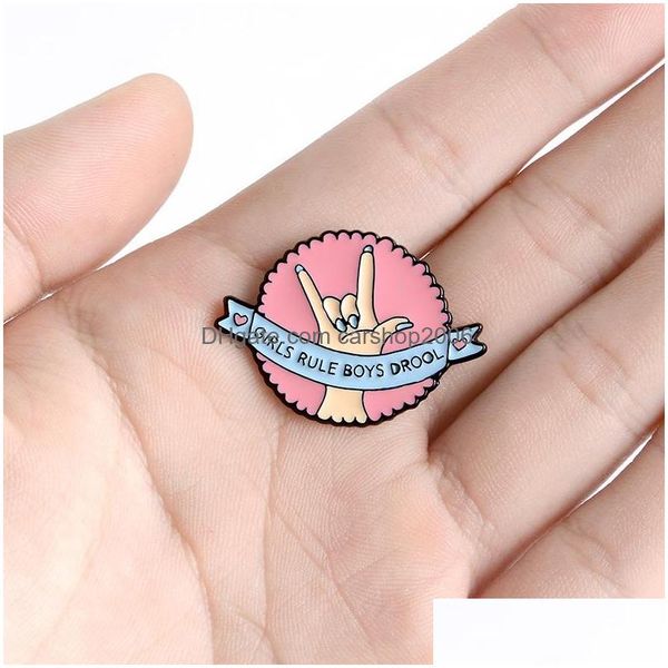 Broches Broches Creative Féminisme Badge Broches Pour Femmes Ronde En Alliage De Zinc Lettre Filles Re Garçons Bave Denim Chemises Chapeaux Sacs Émail Dhmyt