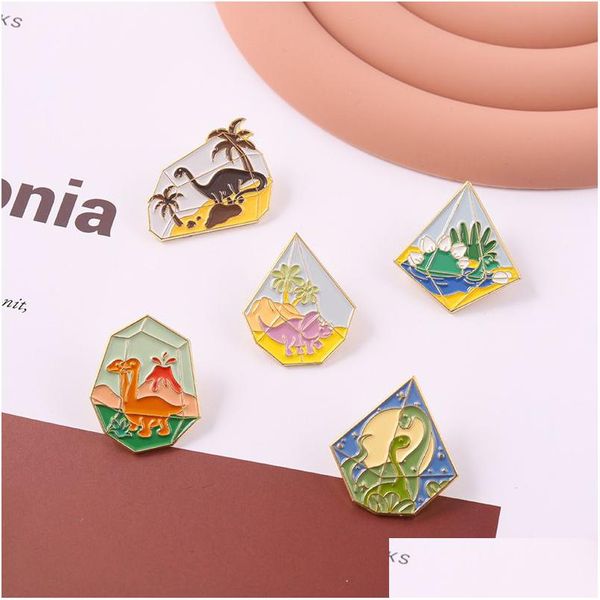 Broches Broches Creative Verre Montagne Sommet Alliage Dessin Animé Dinosaure Cocotier Forme Peinture Badge Vêtements Broche Broches BK Prix Baisse Dhpfk