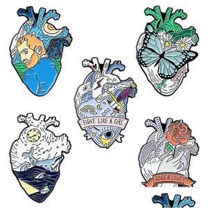 Épingles Brooches Creative Heart Organ Organ Set 5pcs Cartoon Rose Rose Butterfly Enemel Paint Badges pour filles Pin de revers en alliage Shirt Dh5p0