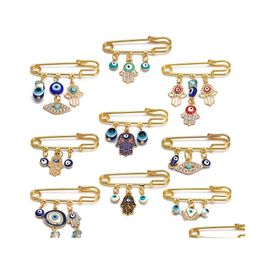 Broches Broches Creative Lucky Eye Bleu Turc Evil Eyes Pin Pour Femmes Hommes Goutte Huile Fleur Couronne Étoile Hamsa Main Charme Mode Bijou Otfuk