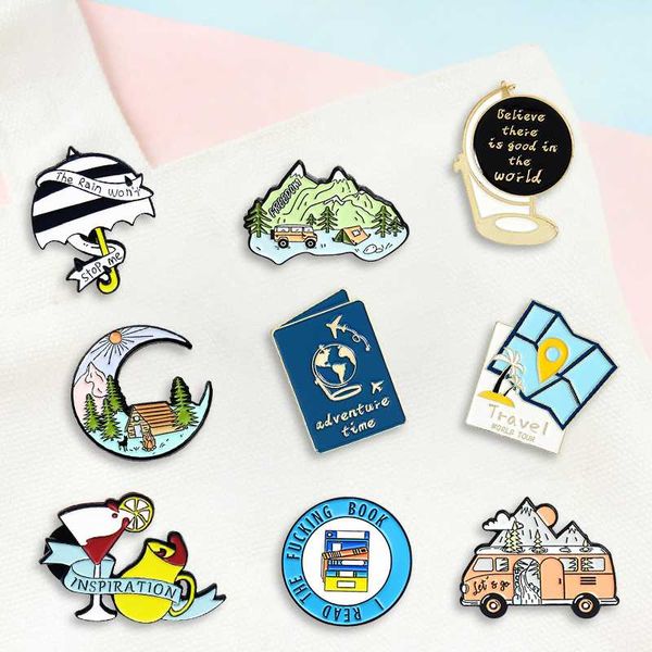 Alfileres Broches Creativo Moda Dibujos animados Lindo Libro Camping Texto Gota de aceite Broche Pin Bolsa de mezclilla Regalo Hombres Mujeres Joyería de moda Ropa Decoración