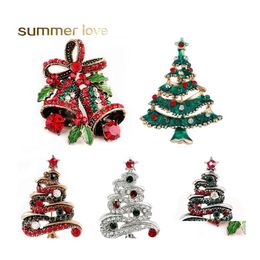 Broches Broches Cristal Arbre De Noël Bowknot Cadeau Pour L'Année Fl Colorfl Strass Cloche Coeur Écharpe Clip Broche Broches Drop Deliver Otzja