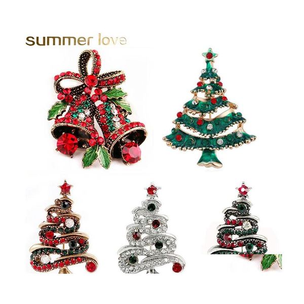 Pines Broches Cristal Árbol de Navidad Bowknot Regalo para el año FL Colorfl Rhinestone Bell Corazón Bufanda Clip Broche Pins Gota Entregar Dhkpn