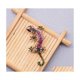 Broches broches Crystal Lizard Creative For Women Shape Animal Gecko Badge Pin de mariage Bijoux Bijoux Bijoux C3 Drop délivre Dhgle