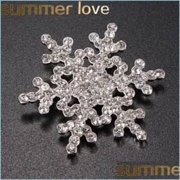 Broches Broches Cristal Neige Fleur Broche Charme Femmes Gem Pendentif Strass Gros Flocon De Neige Thème D'hiver Broches De Noël Entier Dhvjx