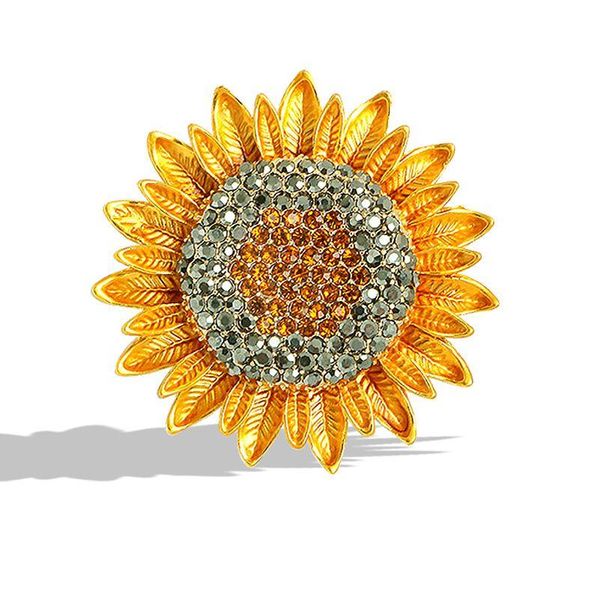 Épingles, broches Crystal Sunflower Brooch Classic Gold Color Jewelry for Women Gift Zircon Stone Pin Robe Coat ACCESSOIRES DROP D Dhiw3