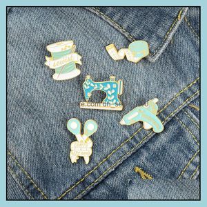 Alfileres Broches Personalizado Originalidad Broche Tijeras Aguja e hilo Costura Hine Cinta métrica Encantador Pin de esmalte de dibujos animados 1058 D3 Dr Dhtdy