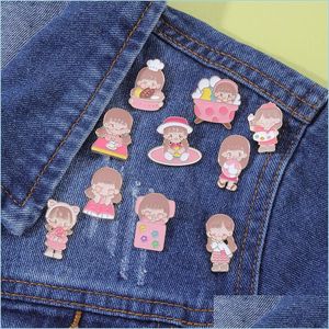 Pinnen broches op maat gemaakte roze cartoon meisje email pin badge student metaal vestiging rugzak accessoires schattige grappige kraagbroches dhugk