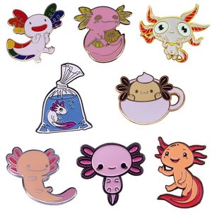 Épingles, broches mignon Axolotl épinglettes Kawaii salamandre Badge magique mer créature eau Sprite hexagone poisson broche