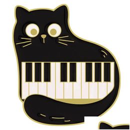 Pinnen broches schattige zwarte kattenmuziek email pin dieren muziekinstrument noten piano broche badge vrienden geschenk rugzak accessoires drop del