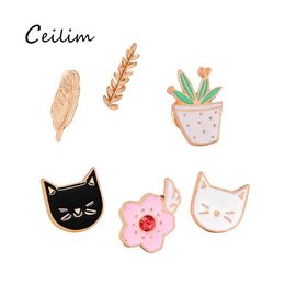 Pinnen broches schattige kat colorf email pins badge voor kleding cartoon succenten planten cactus jas tas diy drop levering sieraden otcme