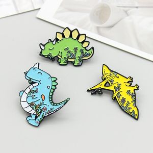 Pins, broches schattige dinosaurus emaille pin custom lezing gewoonte dier broche tas kleding revers badge cartoon sieraden voor kind vriend