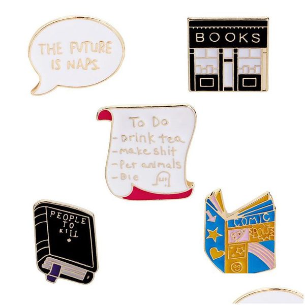 Broches, broches mignon émail livres broches femmes hommes librairie bobine créative dessin animé broches badge pour enfants mode bijoux cadeau bijou dhy02