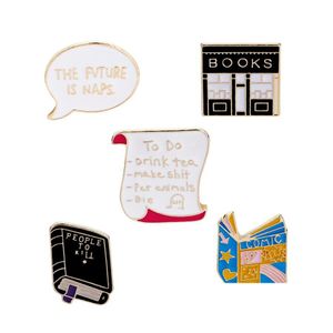 Pins broches schattige emailboeken vrouwen mannen boekwinkel reel reel creatieve cartoon pins badge voor kinderen mode sieraden cadeau drop levering ot0kt