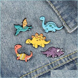 Broches Broches Mignon Émail Broches Pin Animal Dinosaure Pour Femmes Fille Bijoux De Mode Accessoires Métal Vintage Pins Badge Enfants Gif Dhl82