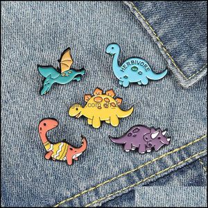 Alfileres Broches Esmalte lindo Broches Pin Animal Dinosaurio Para Mujer Chica Accesorios de joyería de moda Metal Vintage Alfileres Insignia Niños Gif Dhmr7