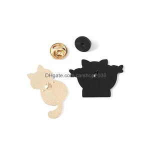 Broches Broches Mignon Petit Chat Émail Broches Creative Animal Broches 4Pcs / Set Plaqué Or Lettre Broche Pour Les Filles Chemise Badge Jewelr Dh20B