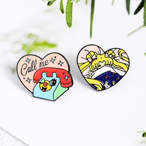 Broches Broches Mignon Amour Coeur Appelez-moi Pin Pour Femmes Enfants Fahsion Bijoux Chemise Manteau Robe Denim Sac Décor Métal Émail Drop Delivery Dhxlj