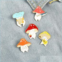 Pinnen broches schattige paddenstoelbroches pins muziek cartoon emaille lepal pin badge voor vrouwen mannen kinderen mode sieraden drop levering dhloz