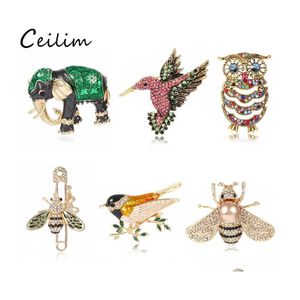 Alfileres Broches Lindo Búho Pájaro Abeja Para Mujeres Formas de animales Cristal Verde Negro Broche Prendedores Insignias Bolsas de ropa Joyería femenina Gota Deli Dhsoj