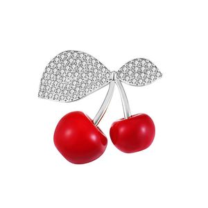 Broches, broches mignonne tendance cuivre broche fruits cerise rouge zircon broche fête graduation bijoux haute qualité couple enfant cadeau