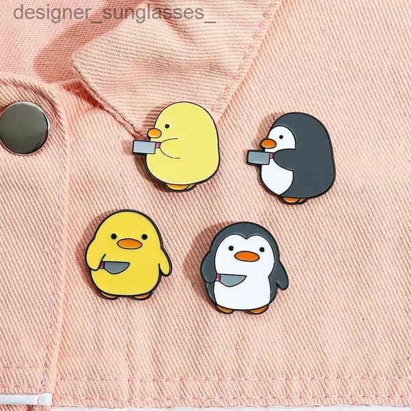 Épingles Broches Cutie Killer Épingles en émail Poussin Petit Pingouin Poignard Couteau Broches Lel Badges Dessin Animé Amusant Animal Bijoux Cadeau pour Enfants FriendL231117