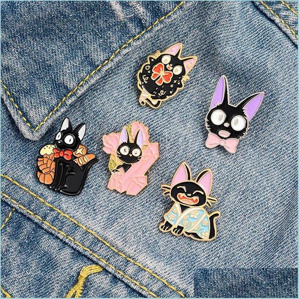 Pins broches series oscuras gato negro ropa de nudo broches dibujos animados animales de animales insignias de ropa geom￩trica accesorios uni mjfashion dhttr