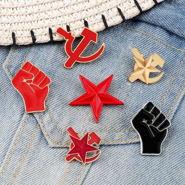 Broches Broches Défendre la révolution! Broches rétro Soviétique Armée rouge Poing de solidarité Épingles en émail Étoile Faucille Marteau Badge Chapeau Uniforme Bijoux Z0421