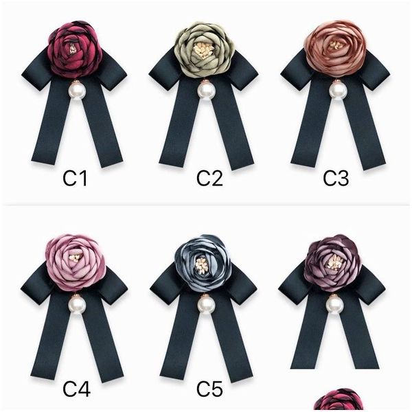 Broches Brooches Designer Retro Rose Pearl Flower Black Bow Clie Blouse Collar Pin Vêtements Boutonniere 6 Couleurs Fashion Accessoires WO DH0BS