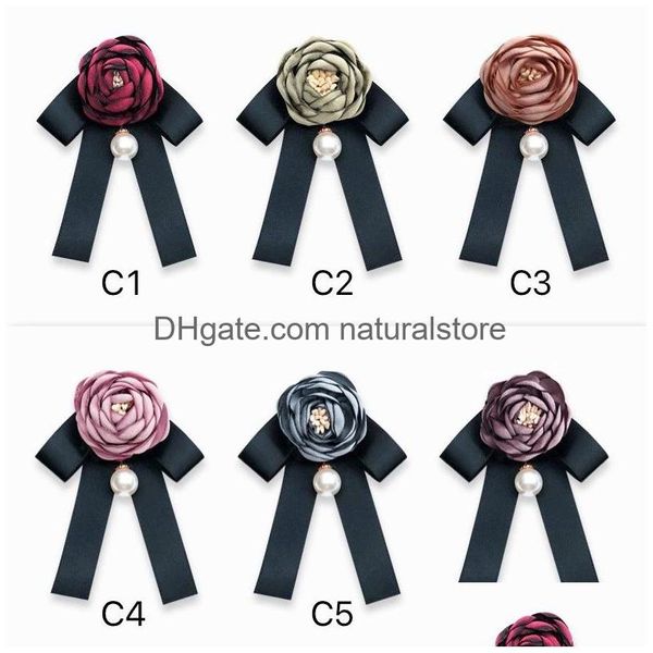 Broches Broches Designer Rétro Rose Perle Fleur Noir Noeud Papillon Blouse Col Pin Vêtements Boutonnière 6 Couleurs Accessoires De Mode Femmes Dhgvz